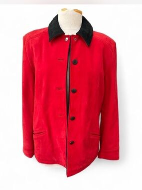 VTG Lone Pine Red Suede Leather Coat Jacket Contrast Collar Size M USA Made